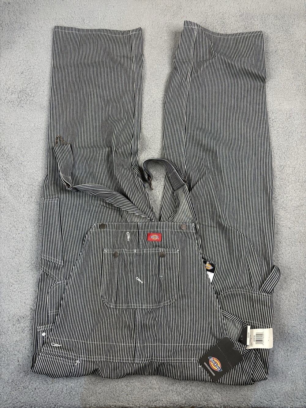 Dickies Men Sz 40 x 30 Blue Pin Stripped Overalls Train Conductor Bibs Coveralls